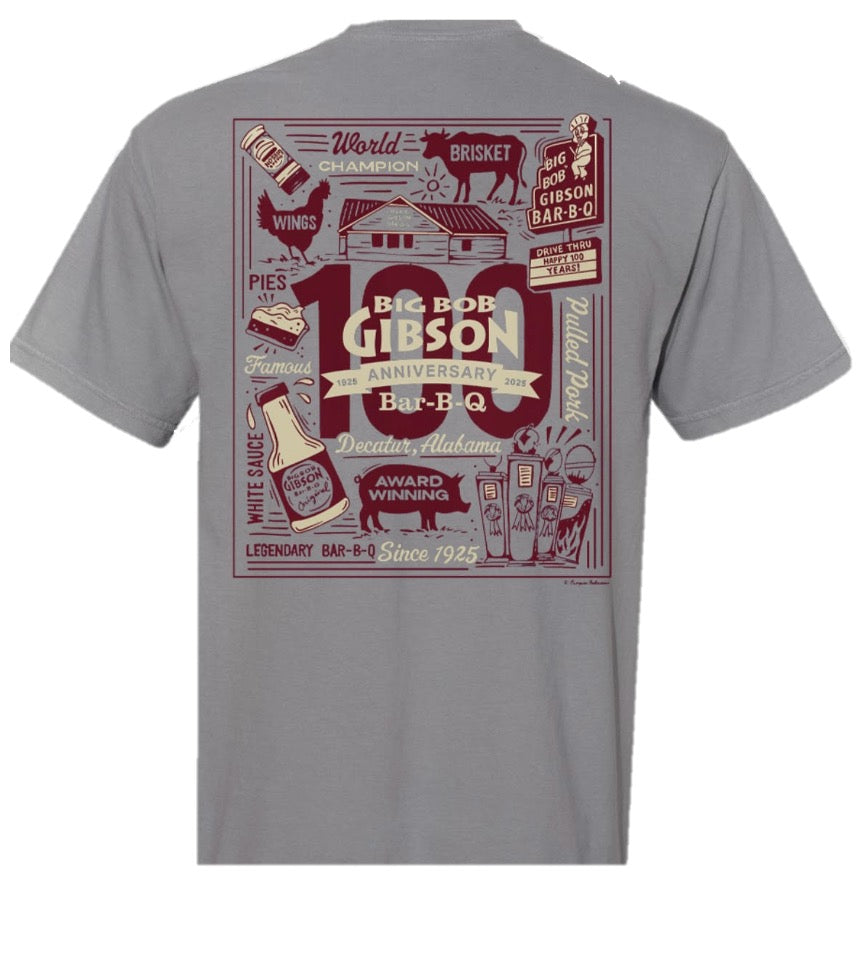 100th Year Anniversary Big Bob Gibson T-Shirt Granite