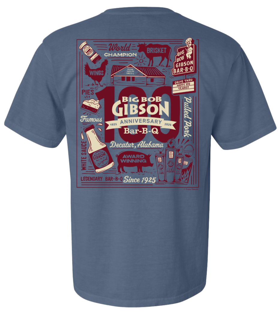 100th Year Anniversary Big Bob Gibson T-Shirt Blue Jean